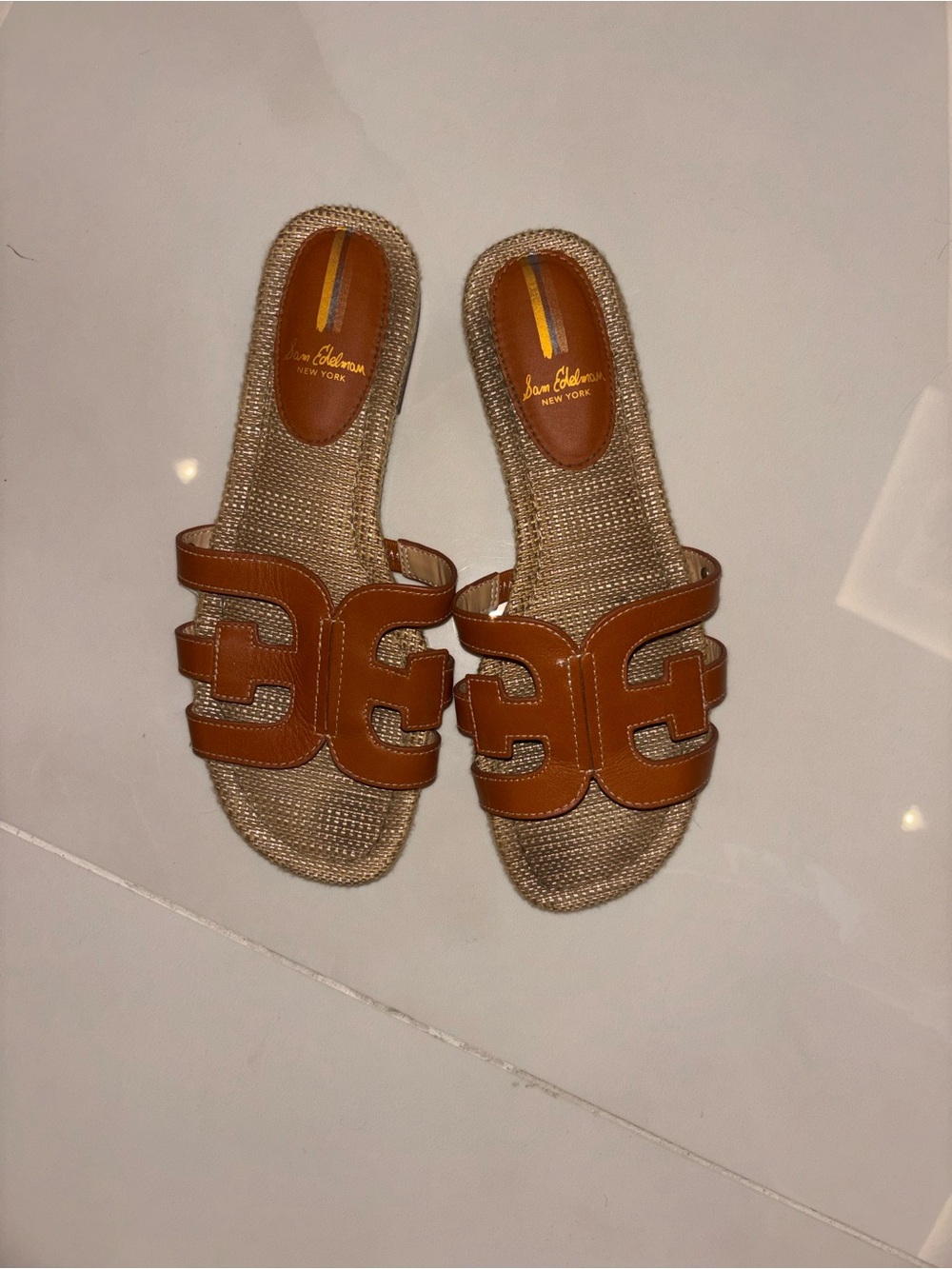 Sam Edelman Brown Leather Cutout Slide Sandals